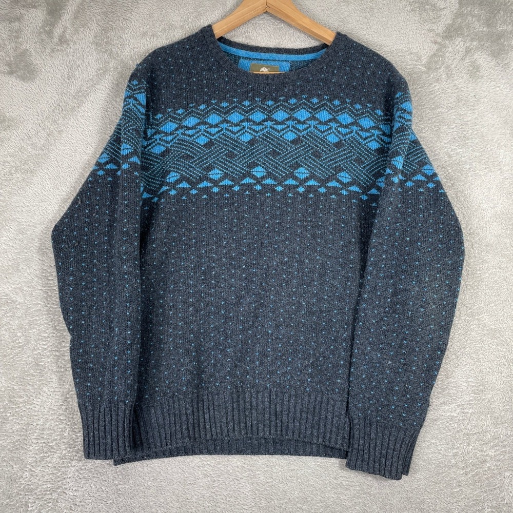Timberland Sweater Mens Medium Gray Blue‎ Fair Isle Lambswool Crewneck